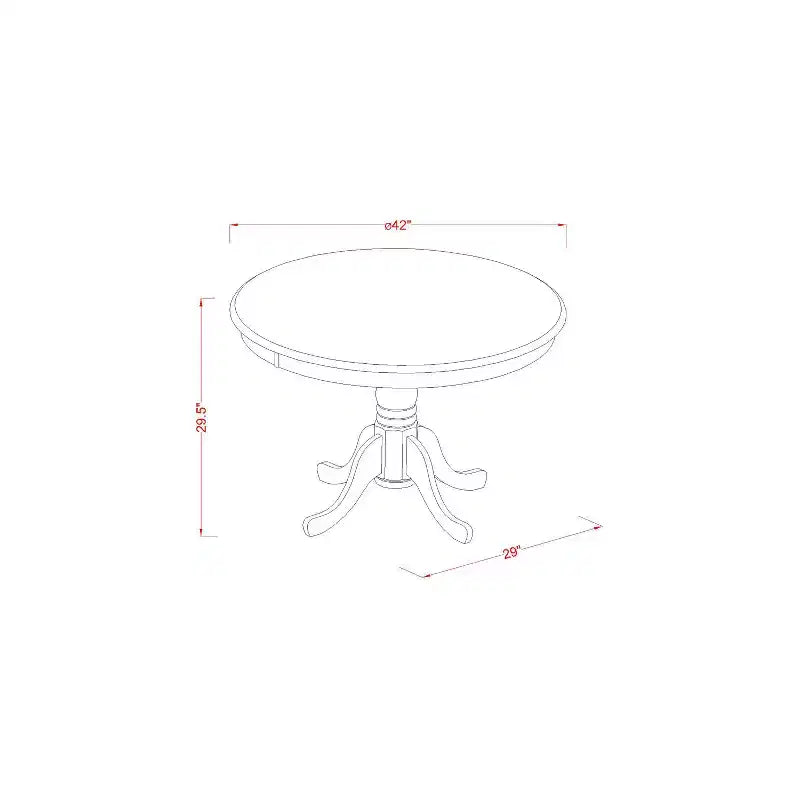 Tavolo da Pranzo Rotondo a 5 Pezzi con Piano in Legno Massello Finitura Lattemiele e Ciliegio con 4 Sedie