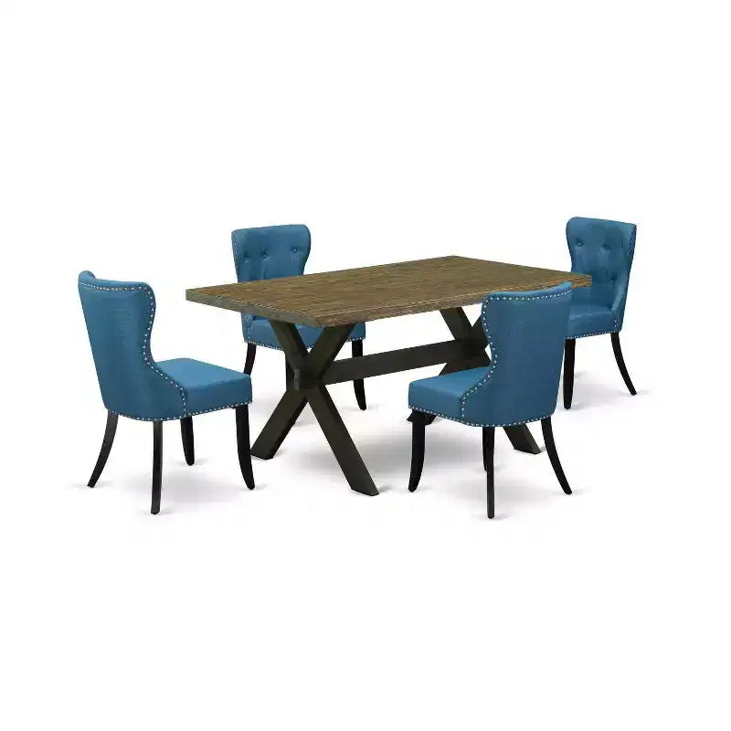 HomeStock 5-Piece Natural Oak Finish Solid Wood Top Dining Table with 4 Parson Chair