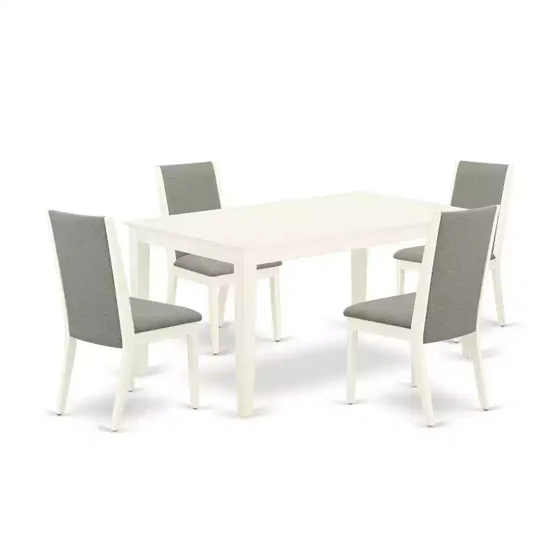 5-Piece Linen White Finish Solid Wood Top - Rectangular Dining Room Set - Seats 4