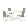 5-Piece Linen White Finish Solid Wood Top - Rectangular Dining Room Set - Seats 4