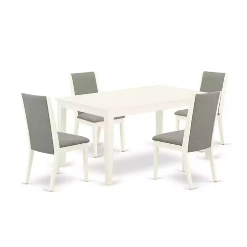5-Piece Linen White Finish Solid Wood Top - Rectangular Dining Room Set - Seats 4