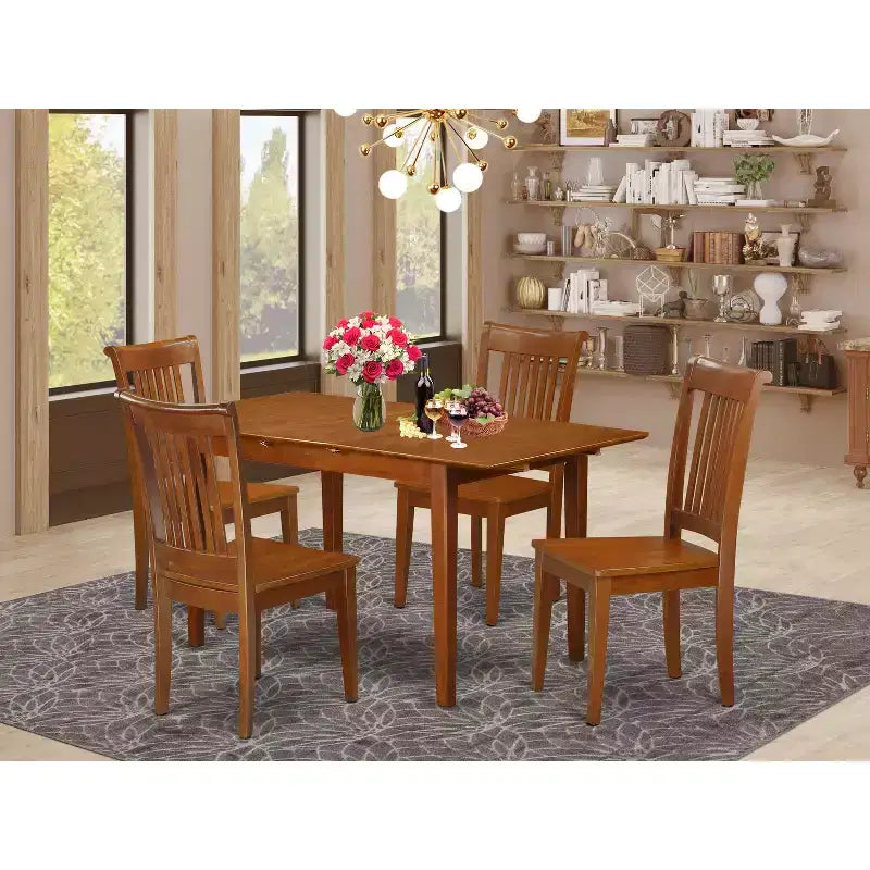 Set da tavolo da cucina con sedie - Set da tavolo da pranzo, allungabile, finitura marrone sella