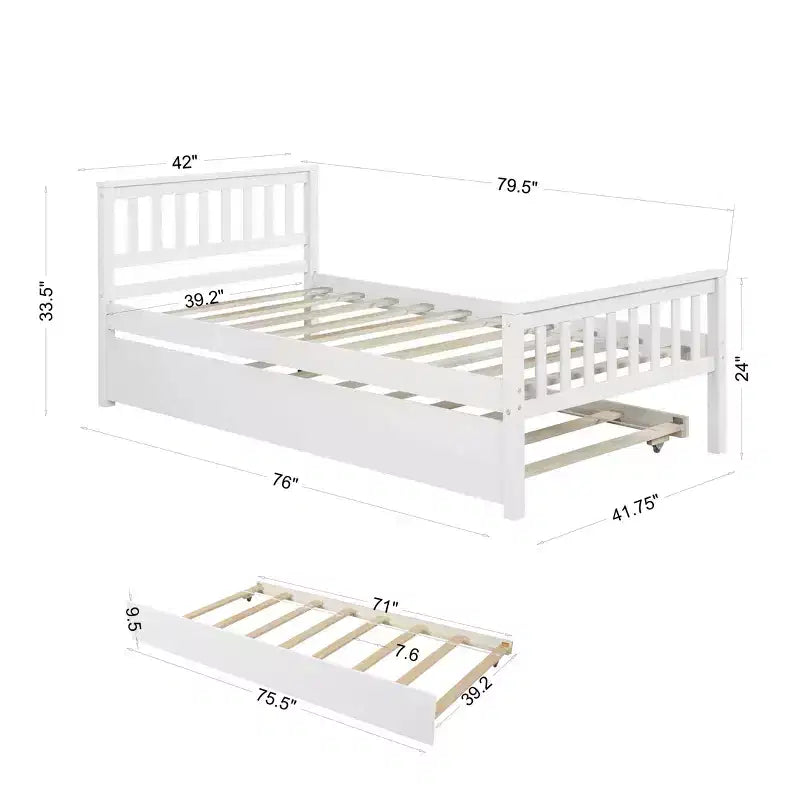 Letto singolo Luxystar con letto estraibile, testiera e pediera per camera da letto e camera degli ospiti