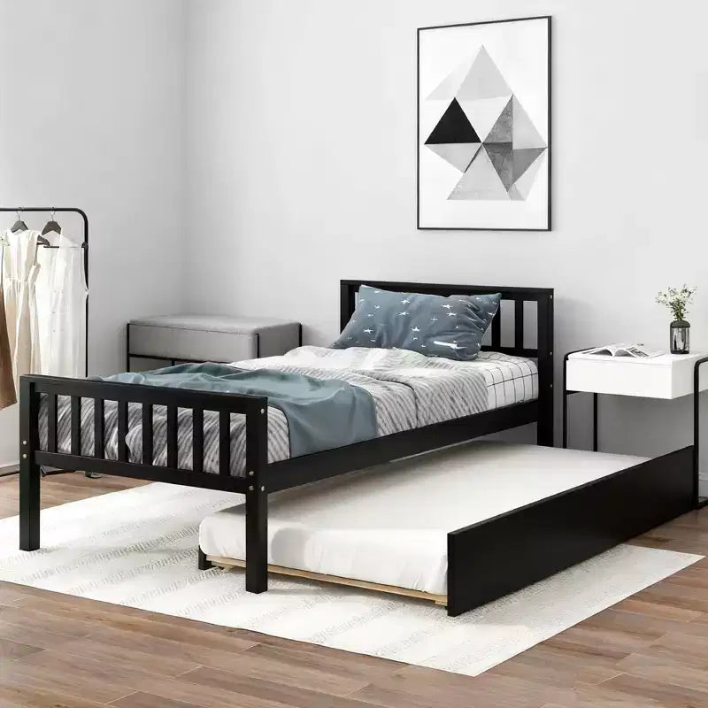 Luxystar Twin Bed with Trundle, Headboard and Footboard for Bedroom and Guest Room