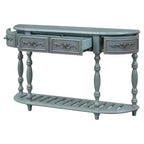 Consolle curvata retrò in legno, tavolo d'ingresso a mezzaluna con cassetti e ripiano per soggiorno, 132 cm