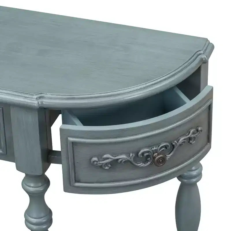 Consolle curvata retrò in legno, tavolo d'ingresso a mezzaluna con cassetti e ripiano per soggiorno, 132 cm