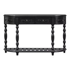 Consolle curvata retrò in legno, tavolo d'ingresso a mezzaluna con cassetti e ripiano per soggiorno, 132 cm