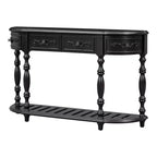 Consolle curvata retrò in legno, tavolo d'ingresso a mezzaluna con cassetti e ripiano per soggiorno, 132 cm