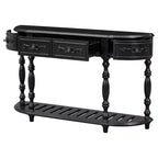 Consolle curvata retrò in legno, tavolo d'ingresso a mezzaluna con cassetti e ripiano per soggiorno, 132 cm