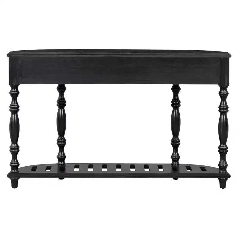 Consolle curvata retrò in legno, tavolo d'ingresso a mezzaluna con cassetti e ripiano per soggiorno, 132 cm
