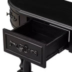 Consolle curvata retrò in legno, tavolo d'ingresso a mezzaluna con cassetti e ripiano per soggiorno, 132 cm