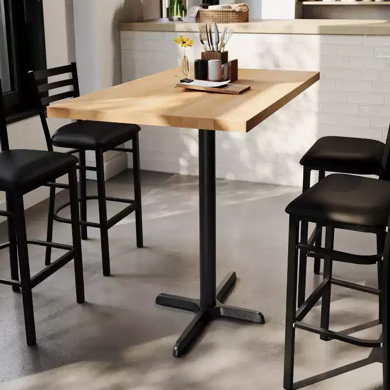 Piano del Tavolo Rettangolare per Interni Commerciali in Legno Massello Bennett di Flash Furniture con Base a X in Ghisa Antiruggine ad Altezza Bar 23.5 x 29.5