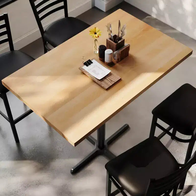 Piano del Tavolo Rettangolare per Interni Commerciali in Legno Massello Bennett di Flash Furniture con Base a X in Ghisa Antiruggine ad Altezza Bar 23.5 x 29.5