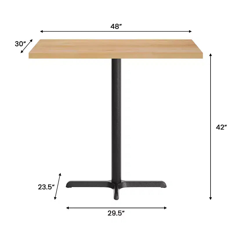 Piano del Tavolo Rettangolare per Interni Commerciali in Legno Massello Bennett di Flash Furniture con Base a X in Ghisa Antiruggine ad Altezza Bar 23.5 x 29.5