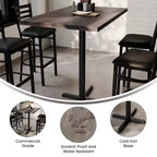 Piano del Tavolo Rettangolare per Interni Commerciali in Legno Massello Bennett di Flash Furniture con Base a X in Ghisa Antiruggine ad Altezza Bar 23.5 x 29.5