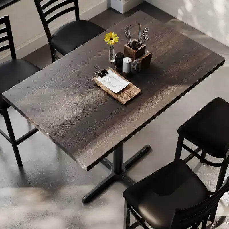 Piano del Tavolo Rettangolare per Interni Commerciali in Legno Massello Bennett di Flash Furniture con Base a X in Ghisa Antiruggine ad Altezza Bar 23.5 x 29.5