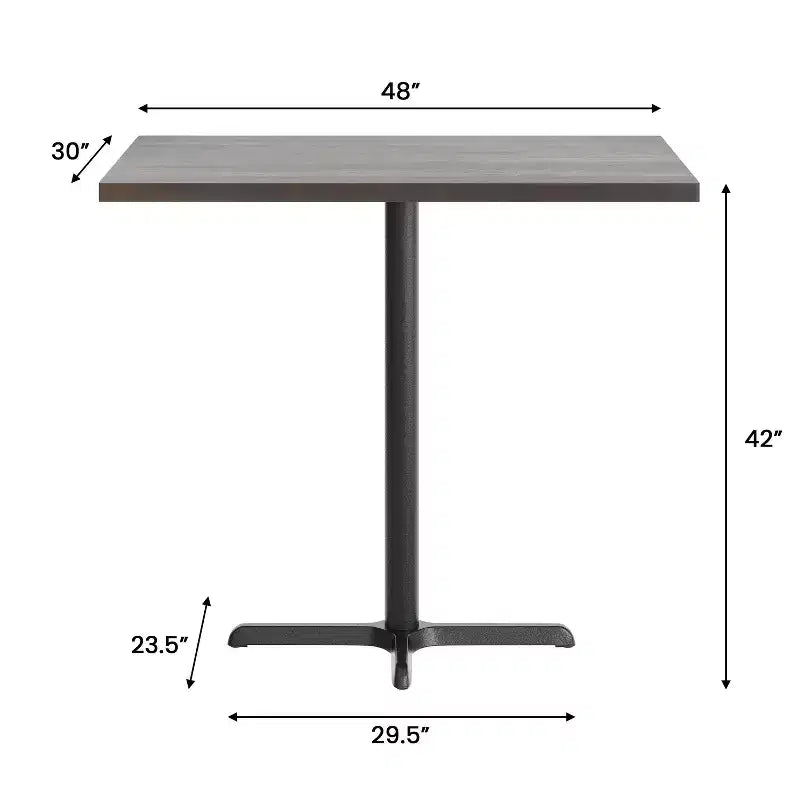 Piano del Tavolo Rettangolare per Interni Commerciali in Legno Massello Bennett di Flash Furniture con Base a X in Ghisa Antiruggine ad Altezza Bar 23.5 x 29.5
