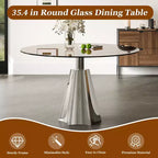Tavolo da pranzo rotondo Afton Mid-Century Modern con piano in vetro temperato e base svasata color argento
