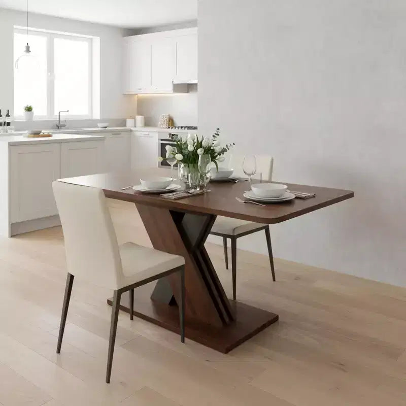 Tavolo da pranzo rettangolare allungabile con base a X, Noce