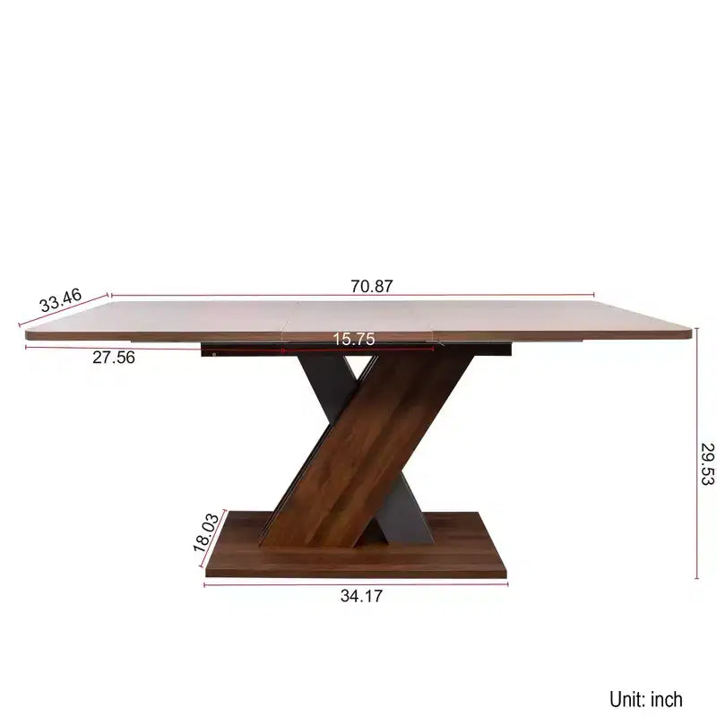 Tavolo da pranzo rettangolare allungabile con base a X, Noce