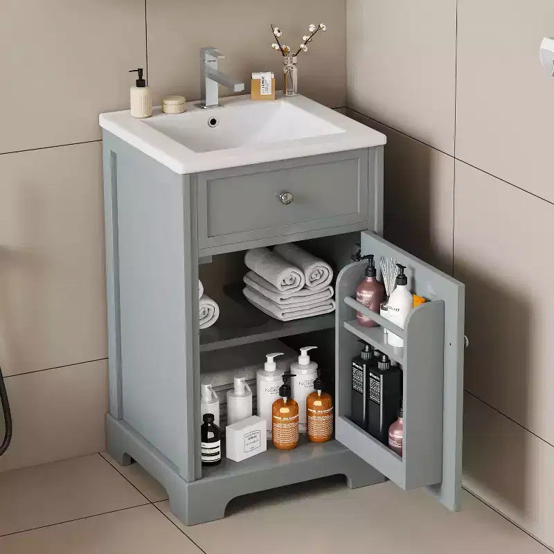 Mobile Bagno da 20" con Lavabo, Anta Ammortizzata, Ripiani Regolabili, Nero
