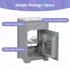 Mobile Bagno da 20" con Lavabo, Anta Ammortizzata, Ripiani Regolabili, Nero