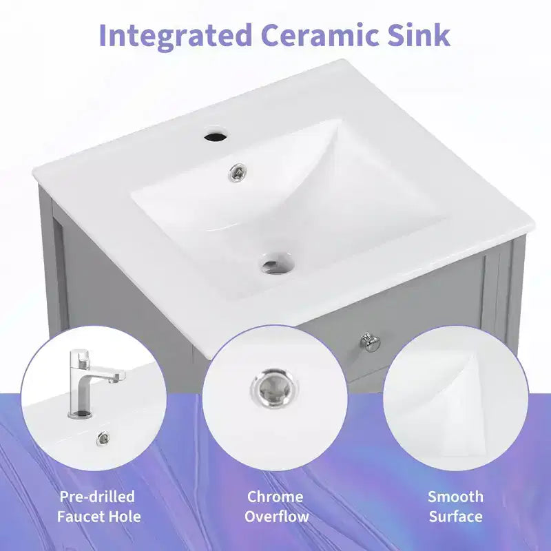 Mobile Bagno da 20" con Lavabo, Anta Ammortizzata, Ripiani Regolabili, Nero