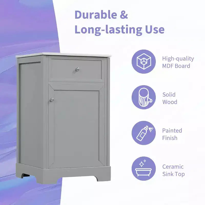 Mobile Bagno da 20" con Lavabo, Anta Ammortizzata, Ripiani Regolabili, Nero