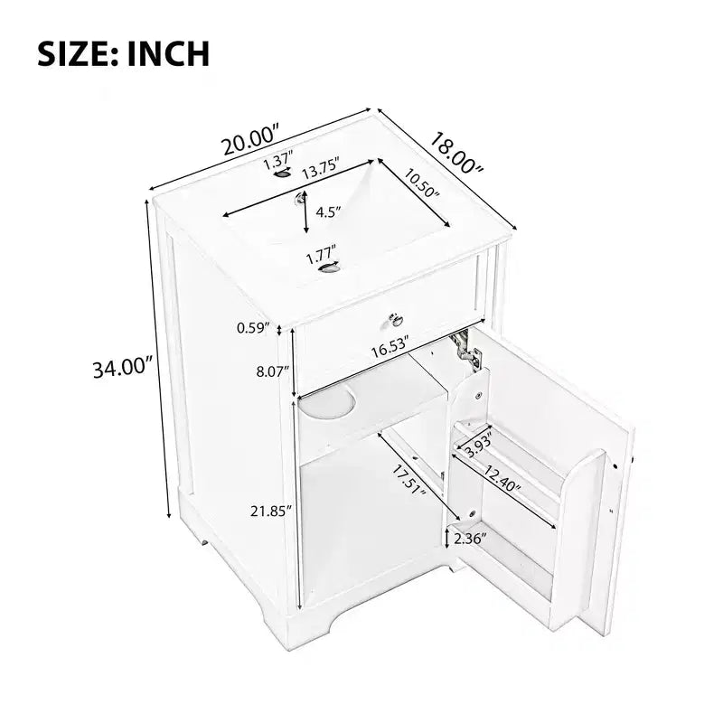 Mobile Bagno da 20" con Lavabo, Anta Ammortizzata, Ripiani Regolabili, Nero