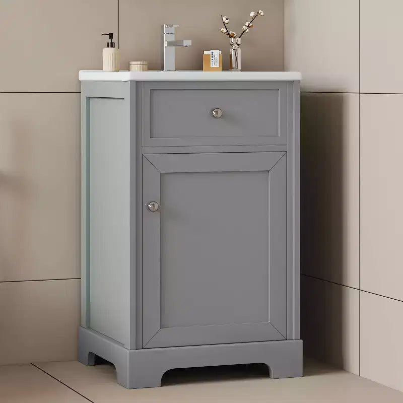 Mobile Bagno da 20" con Lavabo, Anta Ammortizzata, Ripiani Regolabili, Nero
