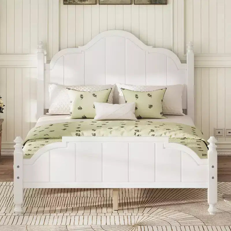 Base letto matrimoniale (Full/Queen) con testiera, struttura letto vintage in legno, non richiede box spring - ModernLuxe
