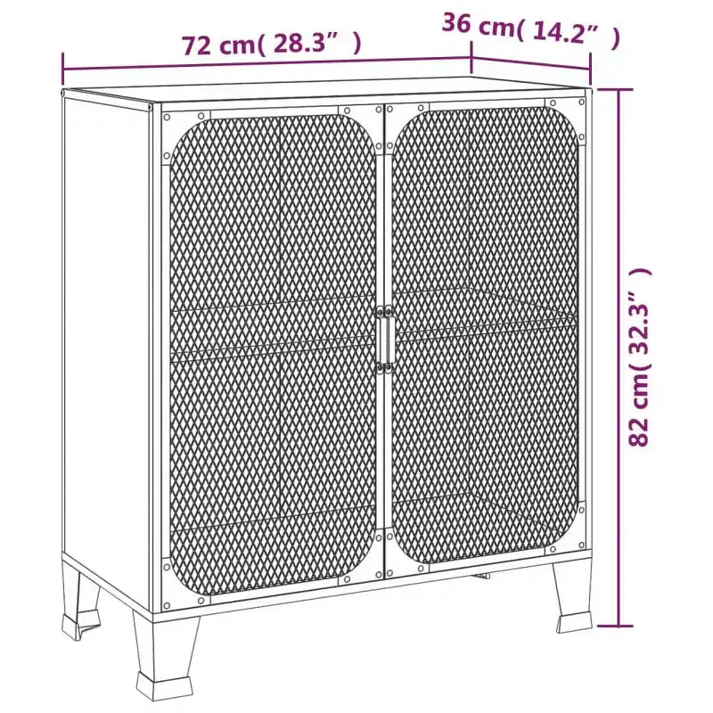 Mobile credenza schedario con ante per soggiorno in metallo e legno ingegnerizzato