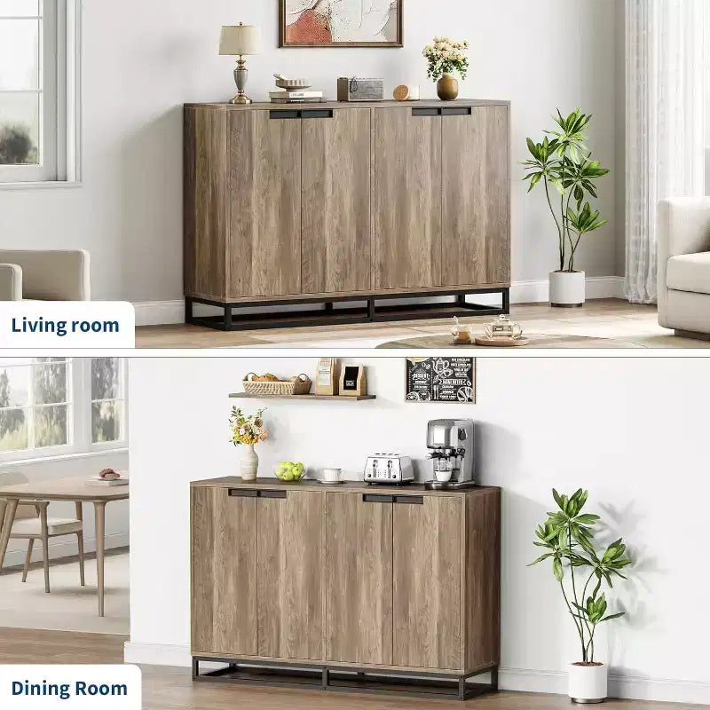 Madia Credenza, Consolle da Ingresso Larga 140cm con 4 Ante e Ripiani Regolabili, Mobile Bar in Legno per Soggiorno, Sala da Pranzo, Cucina
