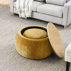 TUYOHW Poggiapiedi rotondo con contenitore, tavolino e poggiapiedi 2 in 1 con coperchio rimovibile, diametro 63,5 cm, nessun montaggio richiesto, pouf per soggiorno, ingresso