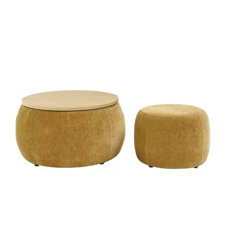 TUYOHW Poggiapiedi rotondo con contenitore, tavolino e poggiapiedi 2 in 1 con coperchio rimovibile, diametro 63,5 cm, nessun montaggio richiesto, pouf per soggiorno, ingresso
