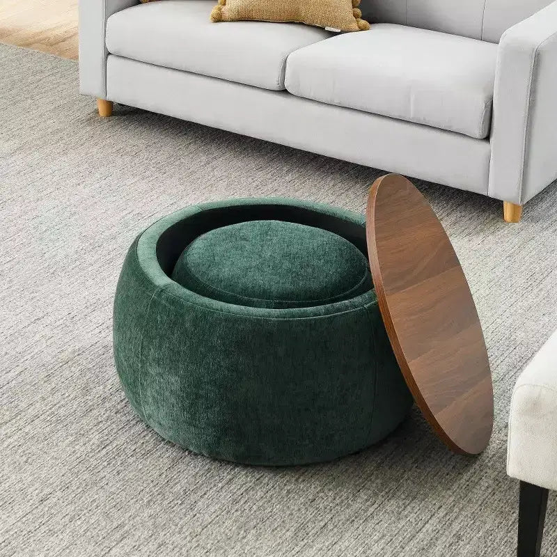 TUYOHW Poggiapiedi rotondo con contenitore, tavolino e poggiapiedi 2 in 1 con coperchio rimovibile, diametro 63,5 cm, nessun montaggio richiesto, pouf per soggiorno, ingresso