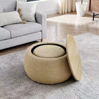TUYOHW Poggiapiedi rotondo con contenitore, tavolino e poggiapiedi 2 in 1 con coperchio rimovibile, diametro 63,5 cm, nessun montaggio richiesto, pouf per soggiorno, ingresso