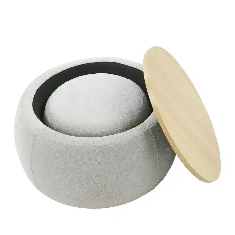 TUYOHW Poggiapiedi rotondo con contenitore, tavolino e poggiapiedi 2 in 1 con coperchio rimovibile, diametro 63,5 cm, nessun montaggio richiesto, pouf per soggiorno, ingresso