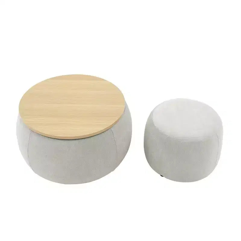 TUYOHW Poggiapiedi rotondo con contenitore, tavolino e poggiapiedi 2 in 1 con coperchio rimovibile, diametro 63,5 cm, nessun montaggio richiesto, pouf per soggiorno, ingresso