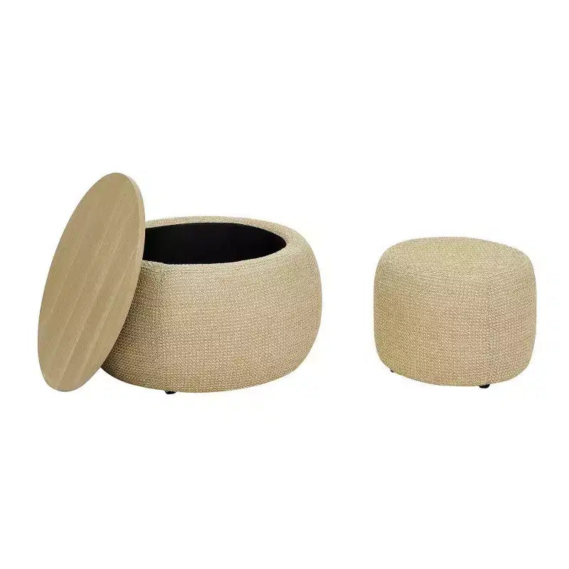 TUYOHW Poggiapiedi rotondo con contenitore, tavolino e poggiapiedi 2 in 1 con coperchio rimovibile, diametro 63,5 cm, nessun montaggio richiesto, pouf per soggiorno, ingresso