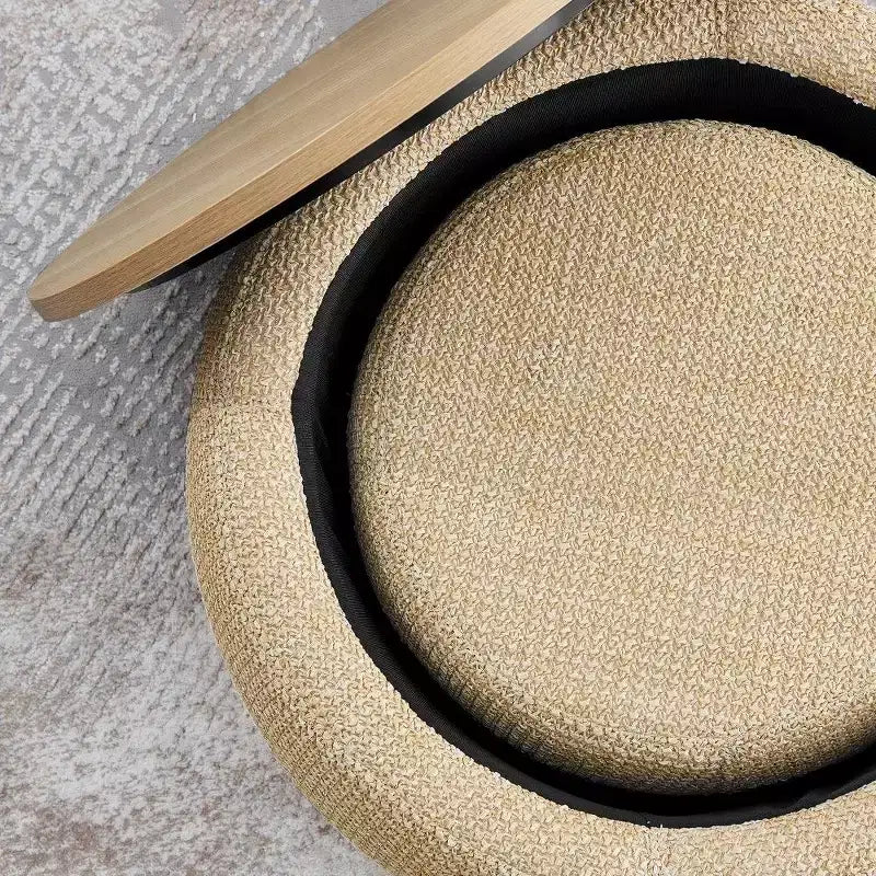 TUYOHW Poggiapiedi rotondo con contenitore, tavolino e poggiapiedi 2 in 1 con coperchio rimovibile, diametro 63,5 cm, nessun montaggio richiesto, pouf per soggiorno, ingresso