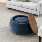 TUYOHW Poggiapiedi rotondo con contenitore, tavolino e poggiapiedi 2 in 1 con coperchio rimovibile, diametro 63,5 cm, nessun montaggio richiesto, pouf per soggiorno, ingresso