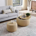 TUYOHW Round Storage Ottoman,2-in-1 End Table & Footstool with Removable Top,25 Diameter,No Assembly Required,Ottoman for Living Room,Entryway