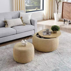 TUYOHW Round Storage Ottoman,2-in-1 End Table & Footstool with Removable Top,25 Diameter,No Assembly Required,Ottoman for Living Room,Entryway