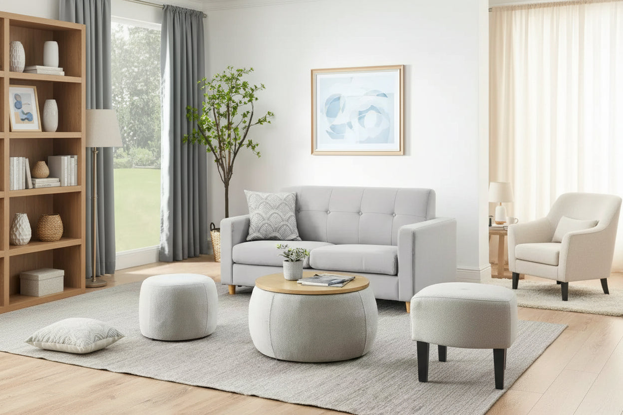 TUYOHW Poggiapiedi rotondo con contenitore, tavolino e poggiapiedi 2 in 1 con coperchio rimovibile, diametro 63,5 cm, nessun montaggio richiesto, pouf per soggiorno, ingresso