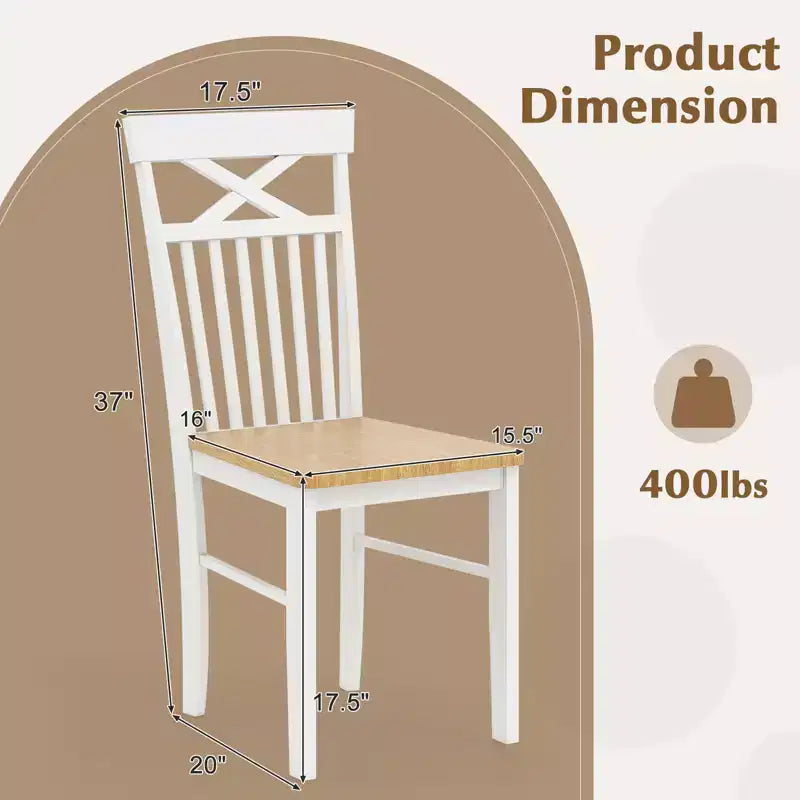 Set di 2 sedie da pranzo Costway in stile rustico, sedie da cucina in legno con struttura in legno di gomma