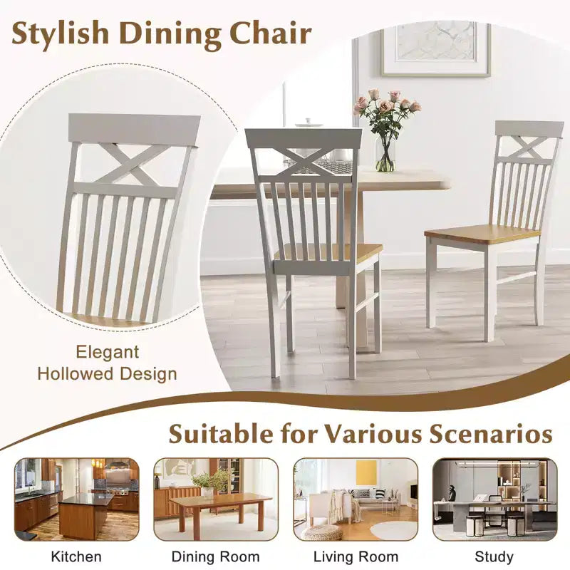 Set di 2 sedie da pranzo Costway in stile rustico, sedie da cucina in legno con struttura in legno di gomma