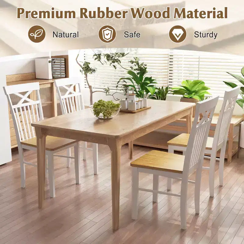 Set di 2 sedie da pranzo Costway in stile rustico, sedie da cucina in legno con struttura in legno di gomma