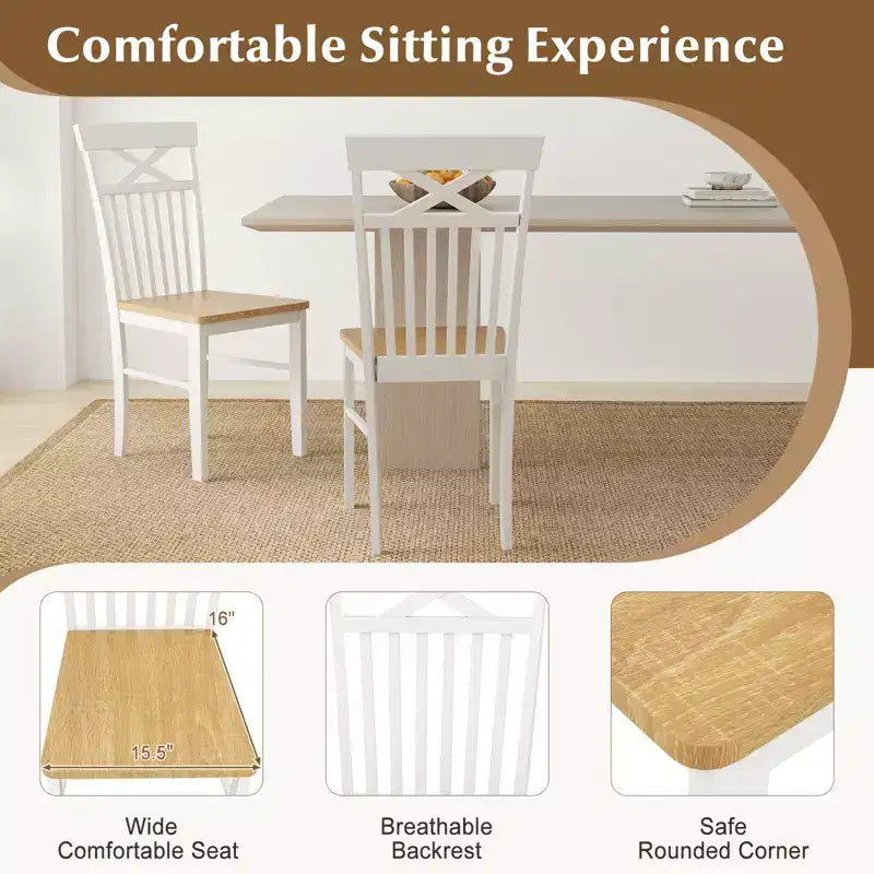 Set di 2 sedie da pranzo Costway in stile rustico, sedie da cucina in legno con struttura in legno di gomma