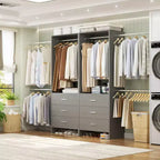 Besiost 142 - Sistema organizer per armadio con aste appendiabiti estensibili, guardaroba con 6 cassetti in legno